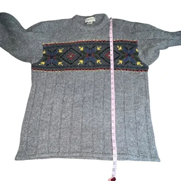Eddie Bauer Mens Wool Crew Neck‎ Sweater Gray Size Medium Ribbed Y2K Vintage - Picture 6 of 10